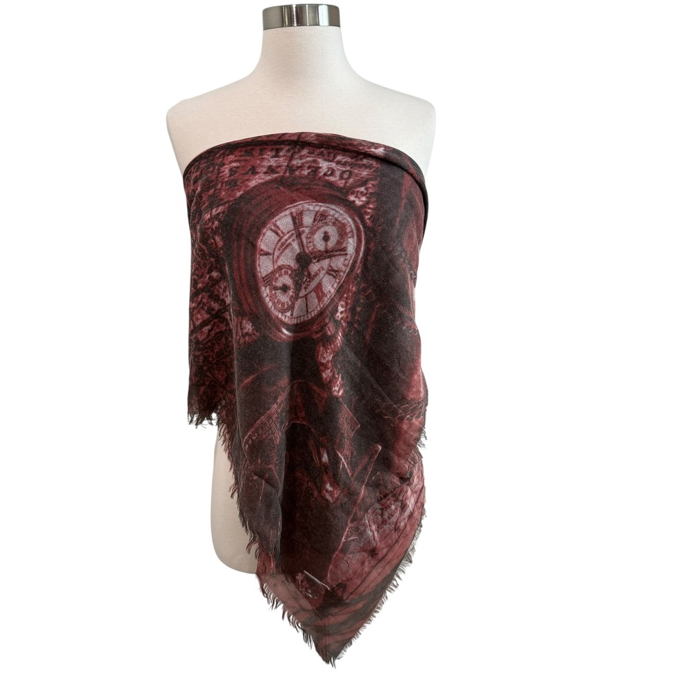 Boho Pocket Watch Map Scarf Top Burgundy Black Steampunk Dark Academia Unbranded